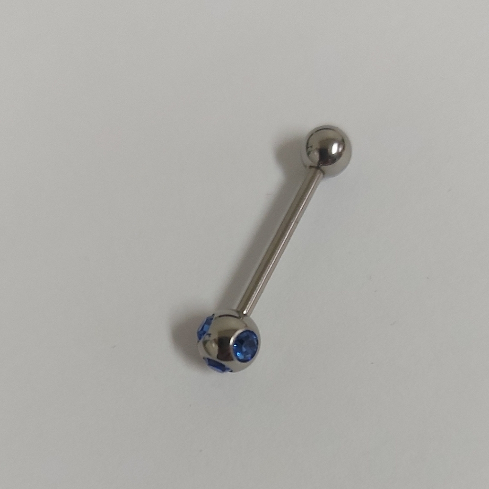 Silver Barbell with Blue Gem Accents